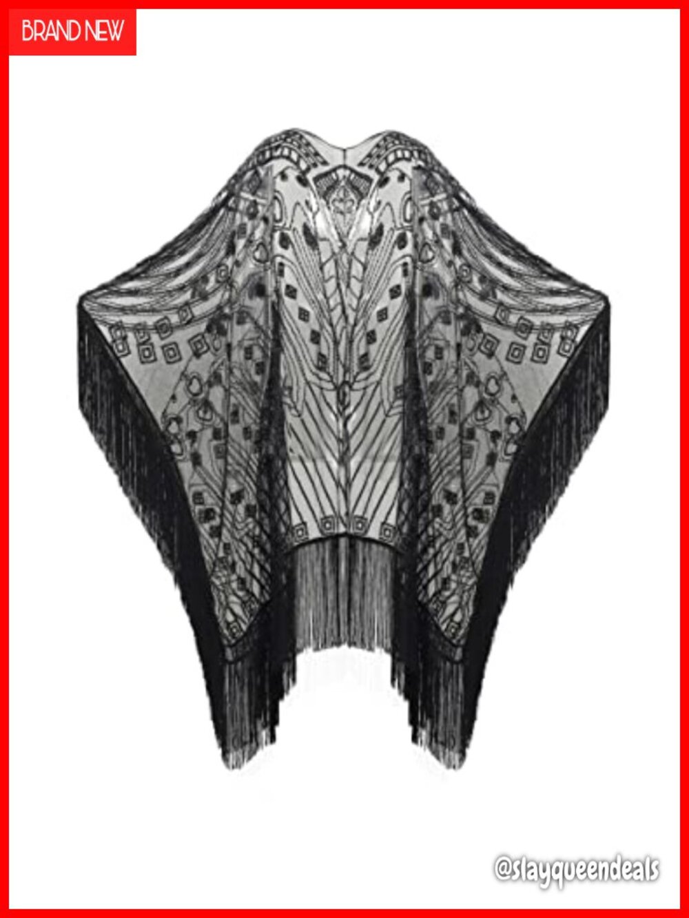 Sequin Beaded Fringed Evening Shawl Wrap Cape Cover Up One Size